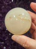 Brazilian Agate Sphere – Natural Cream & Golden Veined Crystal Ball | Harmony, Stability & Gentle Healing