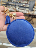 Royal Blue Crystal Evil Eye Keychain with Tassel & Gold Chain - Good Luck Amulet