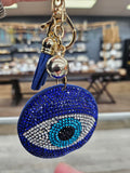 Royal Blue Crystal Evil Eye Keychain with Tassel & Gold Chain - Good Luck Amulet