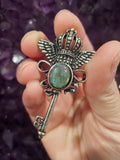 Labradorite Magic Key Pendant – Crown & Wings Antiqued Silver Talisman | Unlock Intuition & Transformation