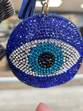 Royal Blue Crystal Evil Eye Keychain with Tassel & Gold Chain - Good Luck Amulet
