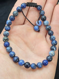 Natural Sodalite Beaded Bracelet - Adjustable Drawstring Blue Crystal Jewelry P.S Not every stone is the same