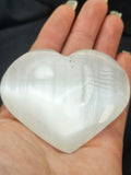 Polished Selenite Heart Shape - Large Satin Spar Worry Stone. P.S every stone is different