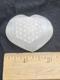 Polished Selenite Heart - Engraved Flower of Life Meditation Stone P.S every rock is different