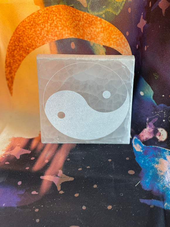 Selenite Ying-Yang Laser Etched Plate